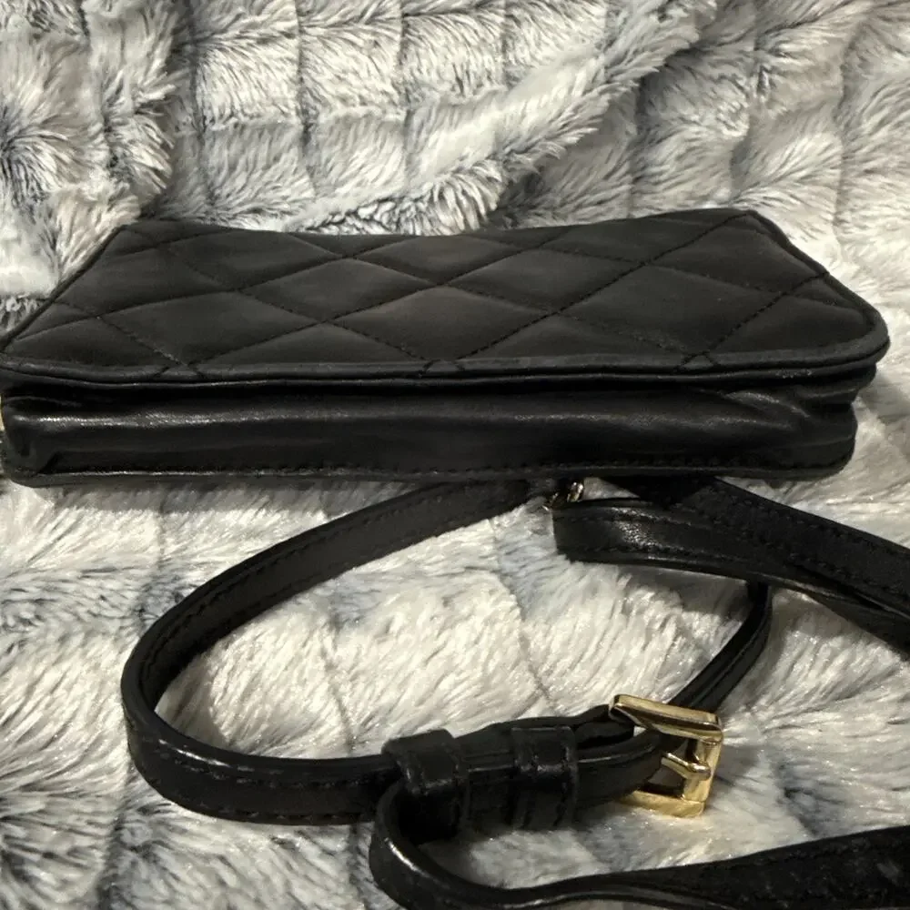 MICHAEL KORS Quilted Leather Handbag Purse Crossbody SM BLACK Gold Tone Chain